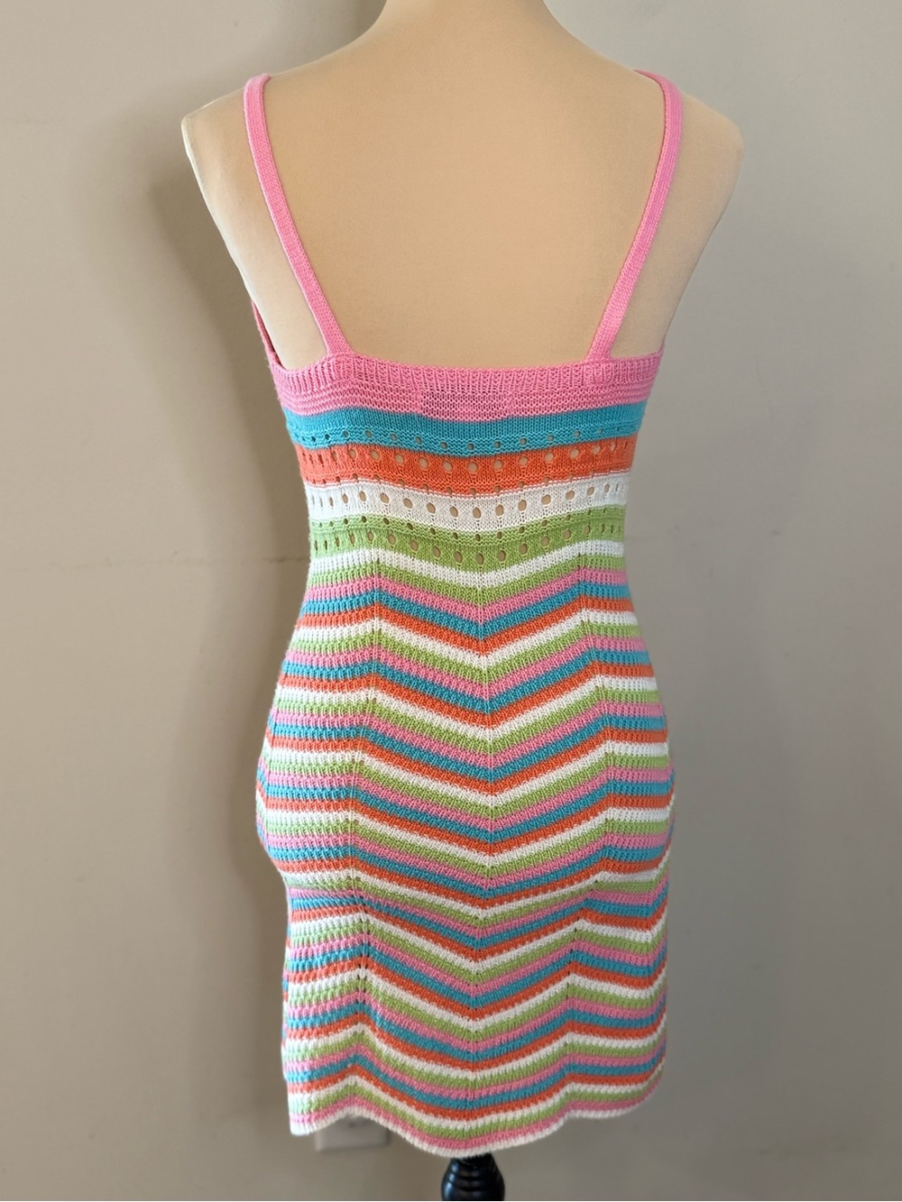 Crave Fame crochet knit sleeveless mini dress pastel retro 70s SM - Picture 4 of 12